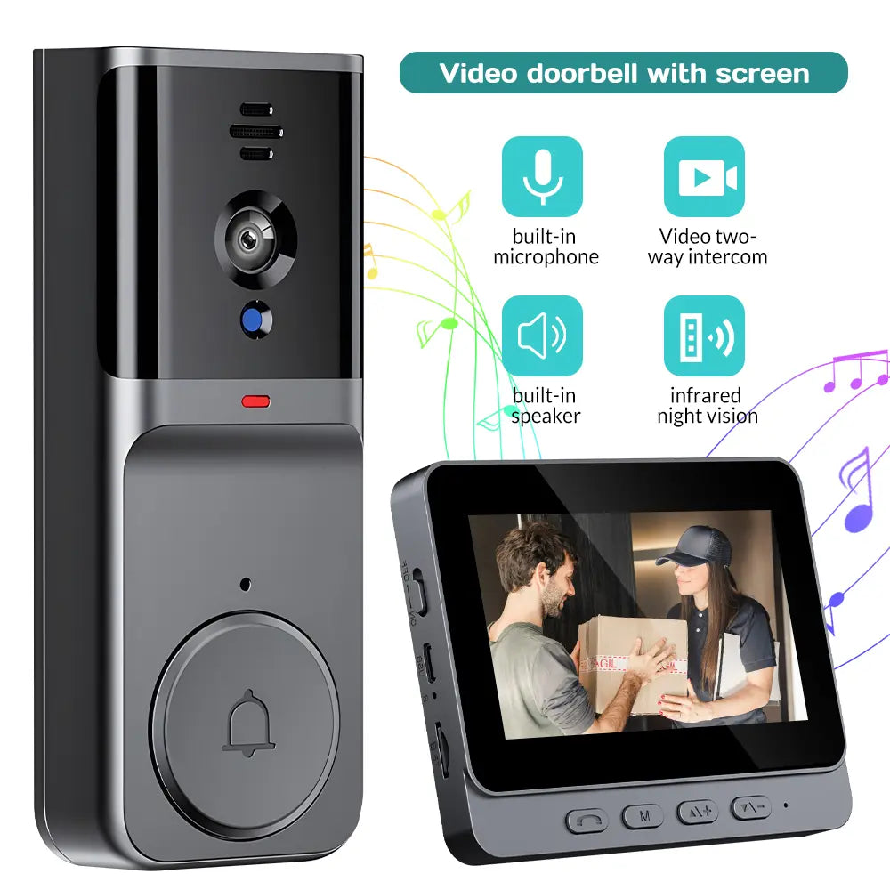 X8 Wireless Rechargeable Smart Visual Doorbell Camera, 1080P HD Home Security Camera with Night Vision, 2-Way Talk, IP65 Rated Waterproof Sensor Alarm, Video Intercom, Privacy Protection, Wireless Setup