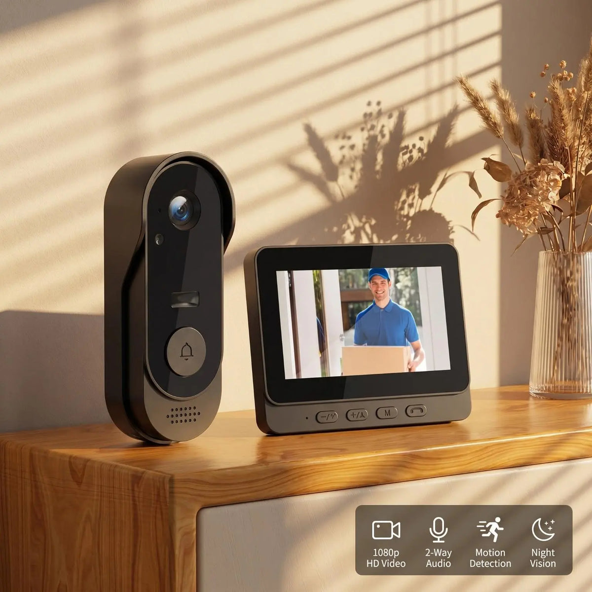 X8 Wireless Rechargeable Smart Visual Doorbell Camera, 1080P HD Home Security Camera with Night Vision, 2-Way Talk, IP65 Rated Waterproof Sensor Alarm, Video Intercom, Privacy Protection, Wireless Setup